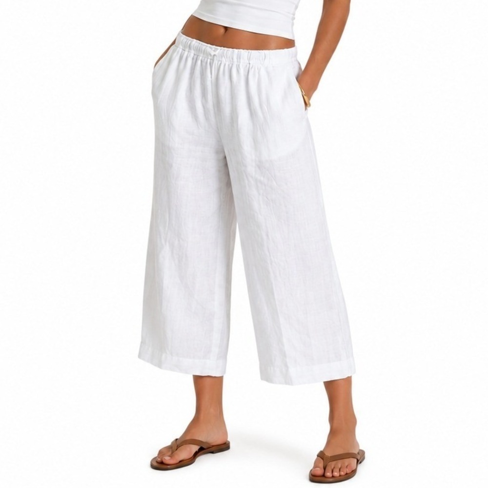 Chalet et ceci Linen Pants Womens XL White Solid Relaxed Wide Leg Lagenlook USA